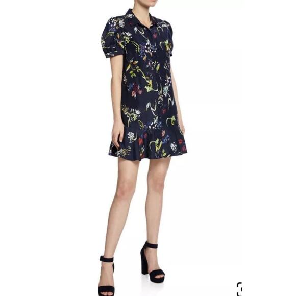 TANYA TAYLOR Navy Printed Floral Button Up Collared Aliciana Shirt Dress Size 14 - Picture 4 of 13